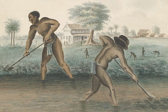 Tot slaafgemaakte mannen graven trenzen